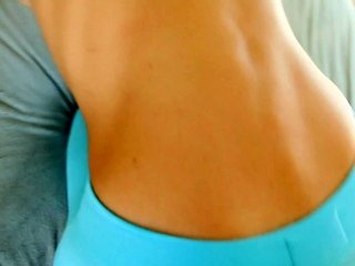 Busty curly brunette with big boobs fucks on couch