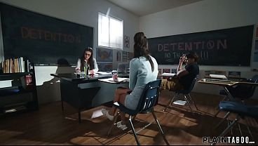 Teacher Elizabeth Sky is done with the filth of her students Natalie Brooks and Victor Ray and demands they will suck and fuck in front of her or else