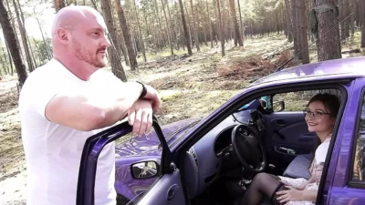 Petite German Glasses Girl TinyEmily give Stranger a Fuck for help with Car breakdown